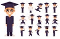 Graduation Cap Excellent Diploma Certificate Scroll Student Genius School Clever Smart Boy Uniform Suit Goggles 3d Royalty Free Stock Photo