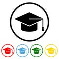 Graduation Cap Flat Icon with Color Variations
