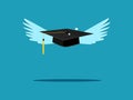 Graduation cap with flying wings. Learning at a higher level.