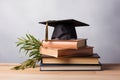 Graduation Cap, globe and Books steps with Back to school education concept background Royalty Free Stock Photo