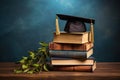 Graduation Cap, globe and Books steps with Back to school education concept background Royalty Free Stock Photo