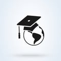 Graduation cap on globe vector icon illustration. World Education. logo combination of a graduation cap and earth Royalty Free Stock Photo