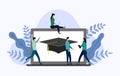 Graduation cap with gray latop Royalty Free Stock Photo