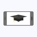 Graduation cap with gray smartphone Royalty Free Stock Photo