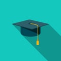 Graduation cap icon cartoon vector flat design on green background Royalty Free Stock Photo