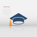 Graduation cap icon in flat style. Education hat vector illustration on white isolated background. University bachelor business Royalty Free Stock Photo