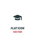 Graduation cap icon in a flat style. Vector illustration pictogram on white background. Isolated symbol suitable for mobile Royalty Free Stock Photo