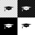 Graduation cap icon isolated on black, white and transparent background. Graduation hat with tassel icon. Vector Royalty Free Stock Photo