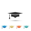 Graduation cap icon isolated on white background. Graduation hat with tassel icon. Set elements in colored icons. Flat Royalty Free Stock Photo