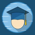 Graduation cap icon with long shadow Royalty Free Stock Photo