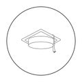 Graduation cap icon in outline style isolated on white background. Hats symbol stock vector illustration. Royalty Free Stock Photo