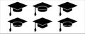 Graduation cap icon set. Diploma, bachelor or master achievement symbol. Mortarboard hat vector set. Flat simple design Royalty Free Stock Photo