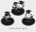 Graduation cap label and icon set. Collection graduation cap. Vector Royalty Free Stock Photo