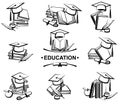 Graduation cap label and icon set. Collection graduation cap. Vector Royalty Free Stock Photo