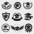 Graduation cap labels set. Vector Royalty Free Stock Photo