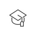 Graduation cap line icon. Students hat pictograph. Symbol of education, higher school, Academy, University. Knowledge