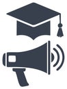 Graduation Cap and Megaphone Icon Symbolizing Education Announcement and Communication Royalty Free Stock Photo
