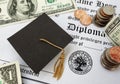 Graduation cap money and diploma