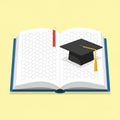 A graduation cap on an open book, a simple icon for educational success. vector design Generative AI Royalty Free Stock Photo