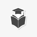 Graduation cap over open Book sticker, Education icon, simple vector icon Royalty Free Stock Photo