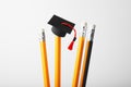 Graduation cap on pencils. Education, study and learn concept