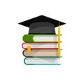 Graduation cap on pile of books stacked Royalty Free Stock Photo