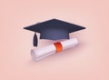 Graduation cap and a rolled diploma icon Royalty Free Stock Photo