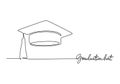 Graduation cap - School education object, one line drawing continuous design, vector illustration Royalty Free Stock Photo