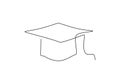 Graduation cap - School education object, one line drawing continuous design, vector illustration Royalty Free Stock Photo