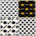 Graduation cap seamless pattern. Set of 4. grad ceremony backdrop. Vector template for fabric, textile, wallpaper Royalty Free Stock Photo