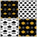 Graduation cap seamless pattern. Set of 4. grad ceremony backdrop. Vector template for fabric, textile, wrapping paper Royalty Free Stock Photo