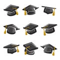 Graduation cap set. Collection icon graduation cap. Vector Royalty Free Stock Photo