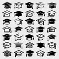 Graduation cap set. Collection icon graduation cap. Vector Royalty Free Stock Photo