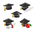 Graduation cap set. Vector