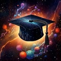 Graduation Cap Soaring into a Vast Universe