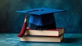 Graduation cap on stack of books Royalty Free Stock Photo