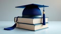 graduation cap on stack of books Royalty Free Stock Photo