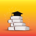 Graduation cap on stack of books. College, university education concept Royalty Free Stock Photo