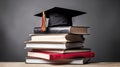 Graduation cap on stack of books on grunge background Royalty Free Stock Photo
