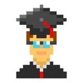 Graduation cap student avatar pixel art cartoon retro game style