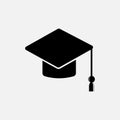 Graduation Cap, Student Toga Hat. Flat Vector Icon illustration. Simple black symbol on white background Royalty Free Stock Photo