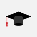 Graduation Cap, Student Toga Hat. Flat Vector Icon illustration. Simple black symbol on white background Royalty Free Stock Photo