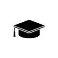 Graduation Cap, Student Toga Hat. Flat Vector Icon illustration. Simple black symbol on white background. Graduation Cap, Student Royalty Free Stock Photo