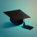 Graduation cap with a tassel on a blue background. 3d render Royalty Free Stock Photo
