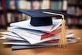 graduation cap on top of a mountain of paperwork