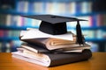 graduation cap on top of a mountain of paperwork Royalty Free Stock Photo