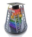 Graduation cap on the top of stack of books with ladders - Books