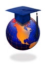 Graduation cap on top of world Royalty Free Stock Photo