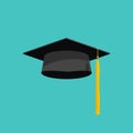 Graduation cap vector isolated on blue background, graduation hat with tassel flat icon, academic cap, graduation cap Royalty Free Stock Photo