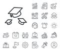 Graduation caps line icon. Education sign. Salaryman, gender equality and alert bell. Vector